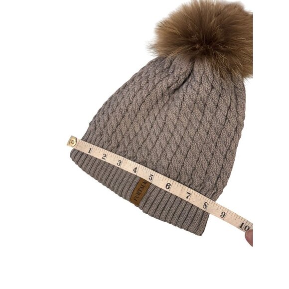 Furtalk Gray Knitted Winter Beanie With Faux Fur Pom-Pom Women's One Size - Picture 5 of 6